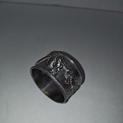 Asian Sterling Silver Kitchen Napkin Ring Vintage Flying Dragon Engraving Decor
