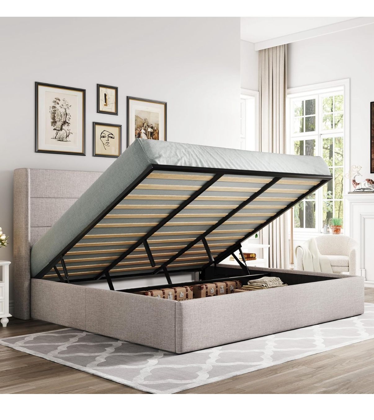 Hydraulic King Bed Frame With Matress And Headboard