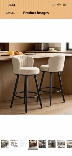 Brand New Swivel Bar Stools Set of 2, 28" Seat Height, Modern Design Upholstered Barstools with Back and Footrest, Metal Legs, Suitable for Kitchen Is