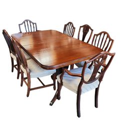 Antique Duncan Phyfe Mahogany Dining Table & Chairs + 3 Leaves