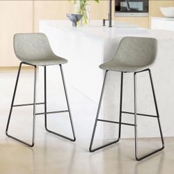 30" ALX Faux Leather Barstools Set of 2, Bar Stools, Modern Counter Height Stools with Back and Metal Legs, Armless Counter Chairs
