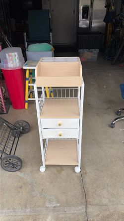 Rolling cart white with two drawers and top organizer