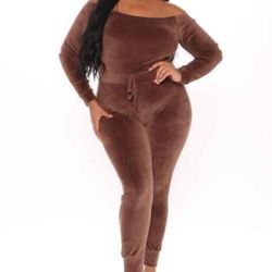 Fashion Nova Velour Jumpsuit in Mocha