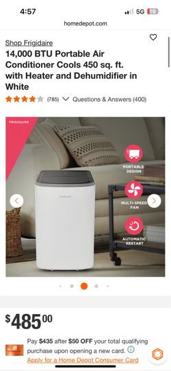 Shop Frigidaire 14,000 BTU Portable Air Conditioner Cools 450 sq. ft. with Heater and Dehumidifier in White