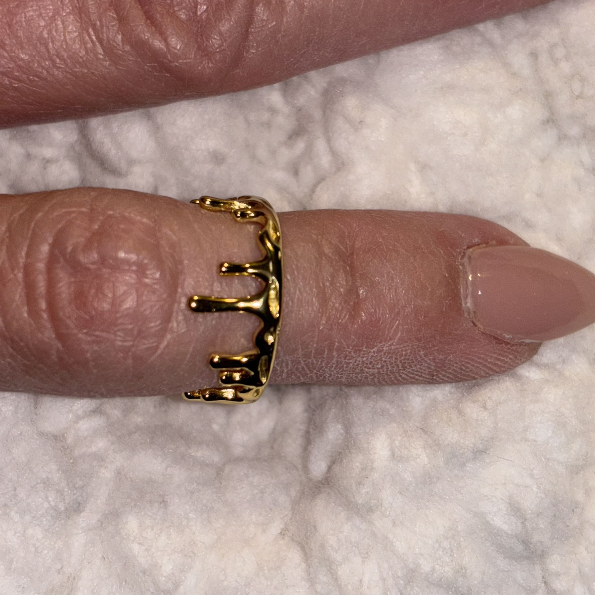 Gold ice drop 18 karat gold plated Stainless Steel adjustable gold drip ring