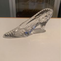 Clear pressed Crystal Glass High Heel Scalloped Slipper Shoe Cinderella 
