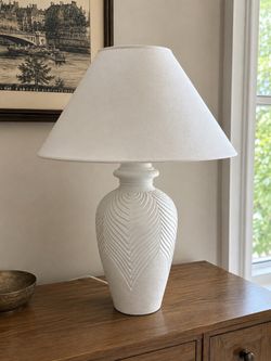 Large 31” White Textured Table Lamp – Statement Piece