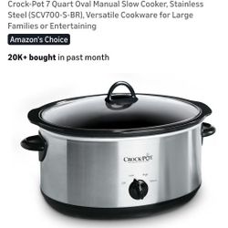 Crock-Pot 7 Quart Oval Manual Slow Cooker, Stainless Steel (SCV700-S-BR), Versatile Cookware for Large Families or Entertaining