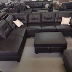 Espresso Sectional With Storage Ottoman 