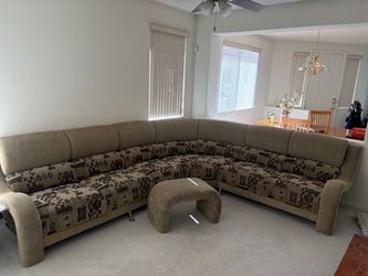 Large L-Shaped Sectional Sofa with Ottoman - Beige & Brown