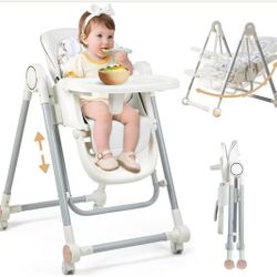 Foldable High Chair for Babies and Toddlers，White 