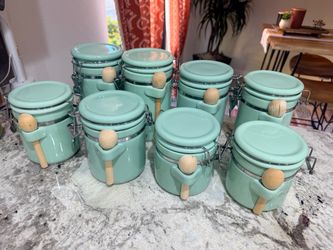 2 sets of mint green ceramic canister set