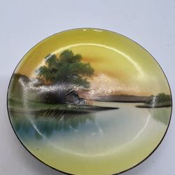 Vtg Chikaramachi  House By The Lake Small 4” Round  Hand Painted  Dessert Plate