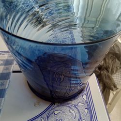 Large Cobalt Blue Glass Ice Bucket Or Planter 