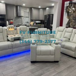 Sala De Piel Blanca! Instalacion Entrega El Mismo Dia! Sofas Reclinables