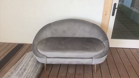 Grey Velvet 2-Seater Sofa with Gold Legs