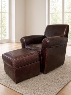 Mitchell Gold Leather Chair and Ottoman