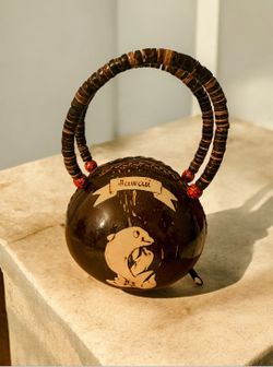 Vintage Hawaiin Coconut Shell Purse Dolphin Fish Handmade