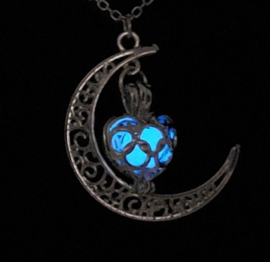 Glow in the Dark Heart/Moon Necklace