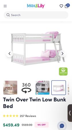 Max & Lily Twin Over Twin Low Bunk Bed