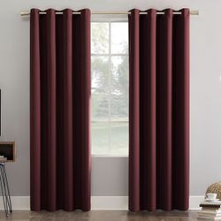 Sun Zero Nordic Theater Grade Extreme 100% Blackout Grommet Curtain Single Panel, 52" x 63", Wine Set Of Two + Black Pole