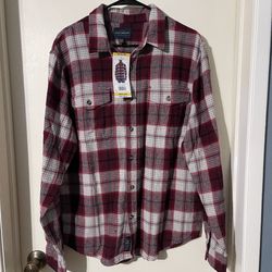 Eddie Bauer Plaid Check Flannel Shirt Men Red Gray White