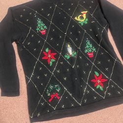 Xl Vintage embroidered beaded ugly Christmas sweater outfit top costume 80s Xmas