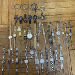 Vintage Lot Of 38 Womans Silver And Gold Tone Watch Untested Parts Repair 3+ Lbs