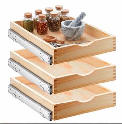 Sintuff 3 Pack Wooden Pull out Tray Cabinet Organizer, 15" X 21"
