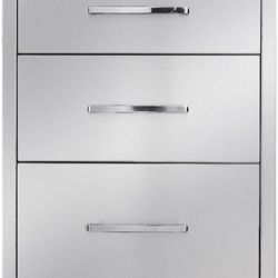 Outdoor Kitchen Drawers Stainless Steel 3-Drawer BBQ Drawer 16" W x 21" H x 23" D Enclosed Built-in Drawer Flush Mount for Outdoor Kitchens & BBQ Isla