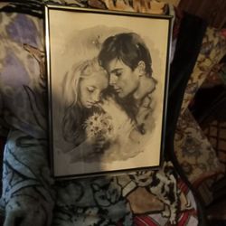 Vintage Men Sandy Art Couple in Love Framed Picture Woman Marriage Sandu Liberman NY 24 ×18 200dollars Ebay!
