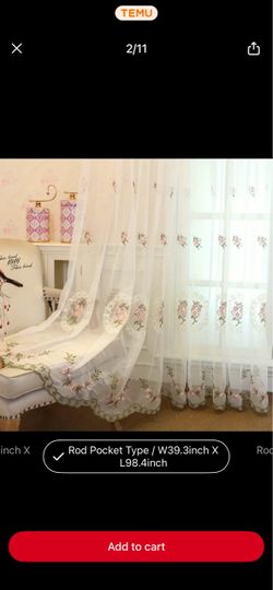 Sheer Floral Embroidered Rod Pocket Curtain Panel