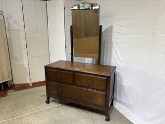 Antique Wooden Vanity Dresser with Carved Details