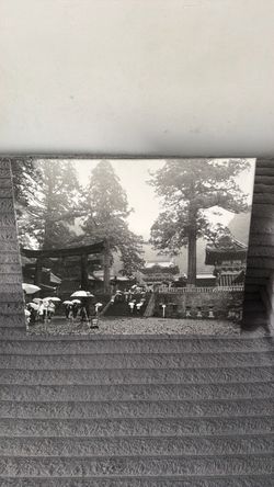 Black and White Japanese Temple Canvas Print