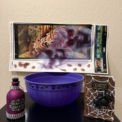 Zombie Microwave Cling, Spell Bottle & Book -spider Candy Bowl