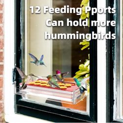 Hummingbird Feeders Window,Hummingbird Feeder for Outdoors Hanging,Plastic Humming Bird Feeder with 12 Feeding Ports, Easy to Clean and Filling,Built-