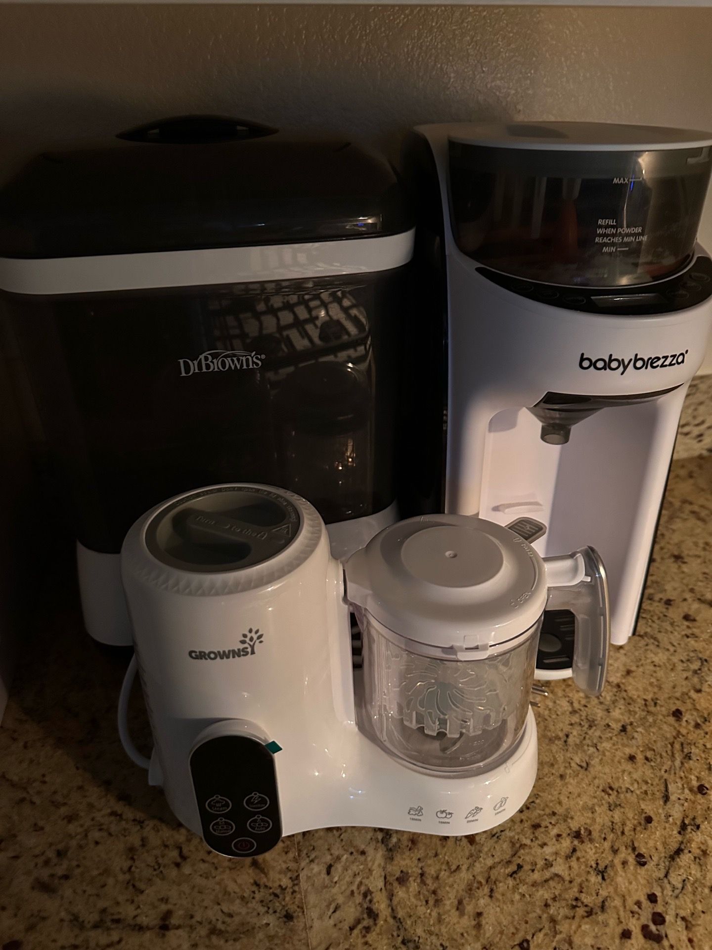 Baby Brezza, Doctor Brown bottle all-in-one sterilizer and bottle dryer. $250 obo. Brand new Grownsy at-home baby food Steamer/ purée machine included