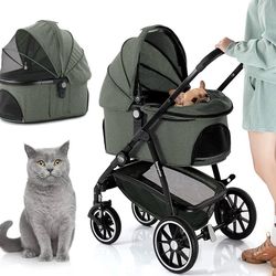 C510 Pet Stroller 3 in 1 Dog Cart for Medium Small Size Dogs, Large Cat Stroller with Detachable Carrier for Puppies, Doggies, Kitties, Bunnies (Olive
