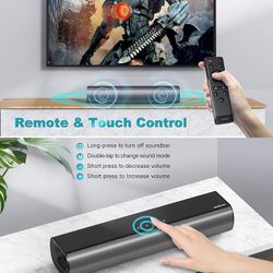 KMOUK Bluetooth 5.0 Soundbar, 2.0 Channel Wireless Sound Bars for TV/PC/Home Theater, Three Equalizer Mode Audio with 3D Surround Sound, Mini soundbar