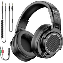 New Bee Wired Over Ear Headphones, Studio Headphones with 50mm Drivers and 6.35mm & 3.5mm Jack DJ Headphones for Studio Monitor & Mixing DJ Guitar AMP