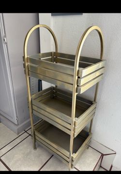 DECORATIVE STAND FOR KITCHEN  BATHROOM LIVING ROOM ETC  GOLD / GREY METAL / WOOD LIKE NEW