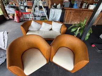 Authentic Pierantonio Bonacina Italian Rattan Sofa & 2 Lounge Chairs