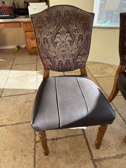 Set of 5 Upholstered Dining Chairs – Wood & Faux Leather – $250