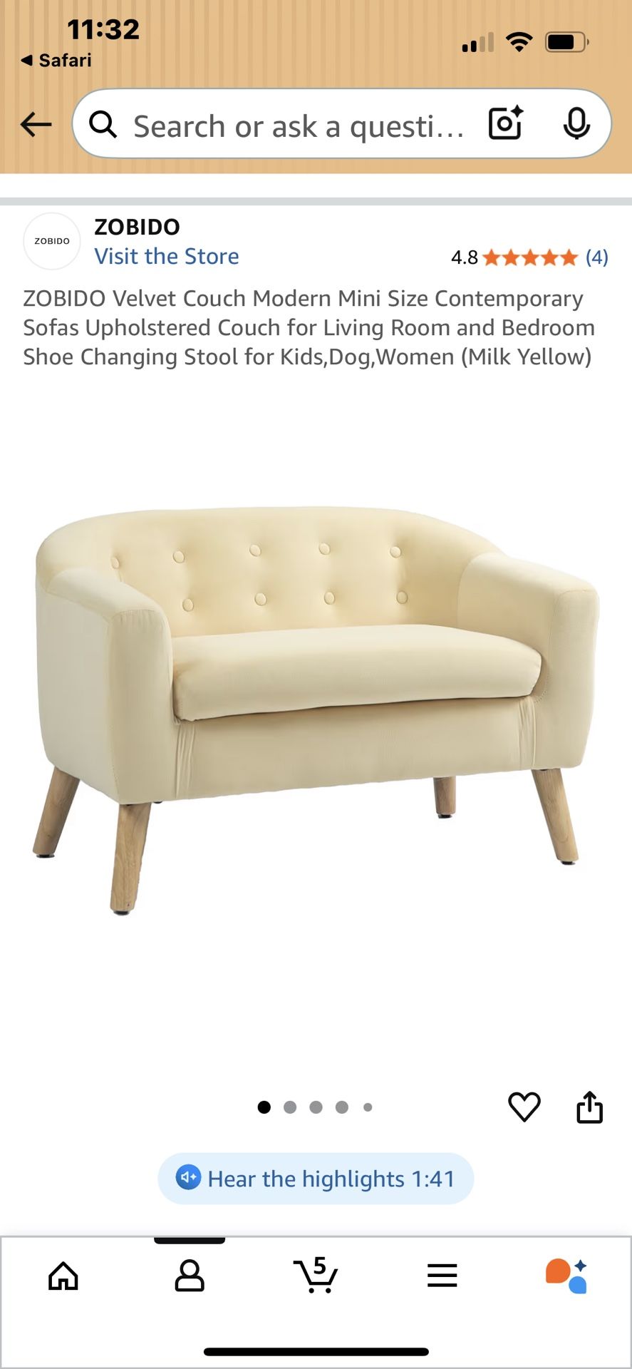 ZOBIDO Couch Modern Mini Size Sofa