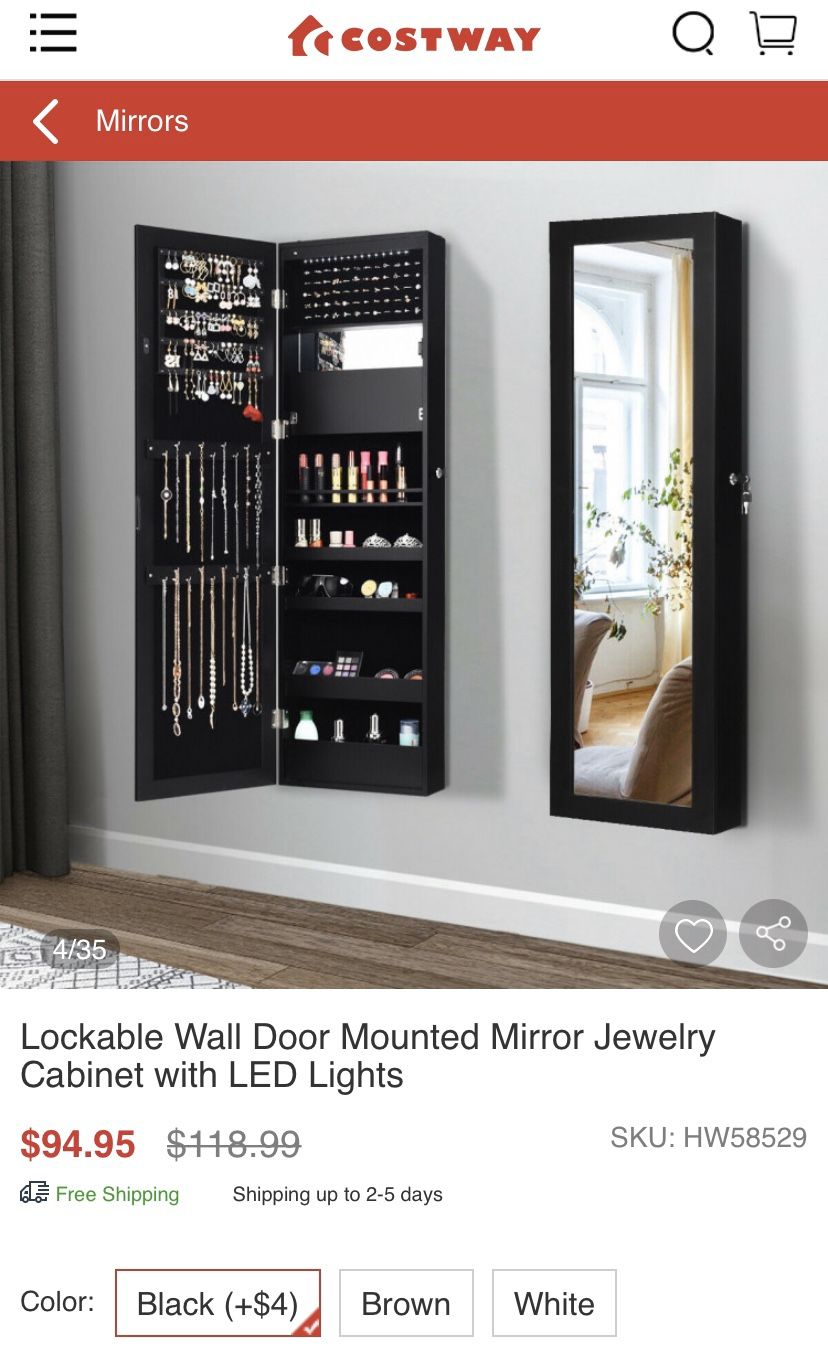 Mirror jewelry cabinet with LED lights