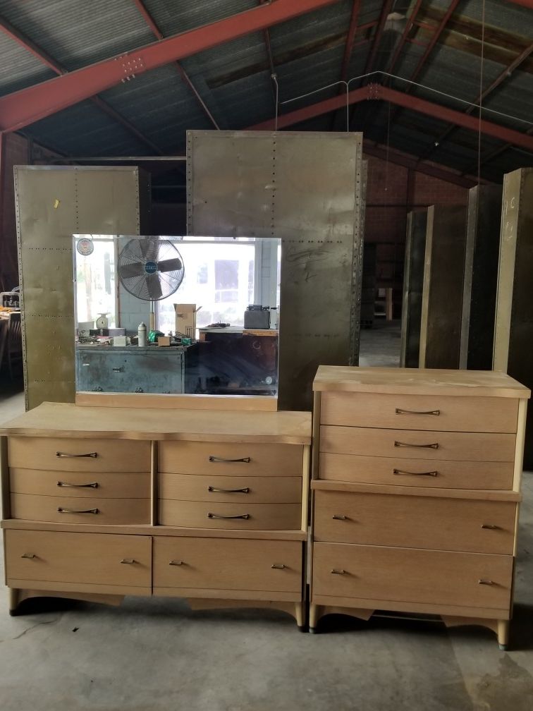 1950s Mid Century Dresser with Mirror & Chest of Drawers