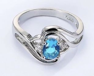 Brand New Sterling Silver Ring with Blue Cubic Zirconia Gemstone Size 7