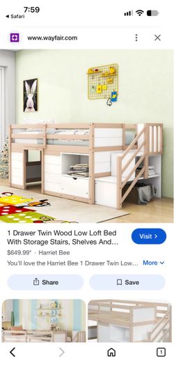 Twin Low Loft Bed with Storage Stairs and Shelves