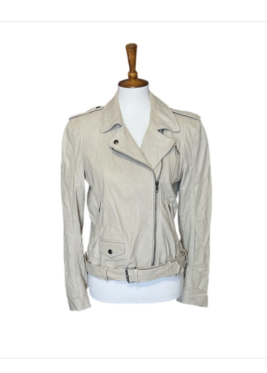 Theory Lamb Leather Moto Jacket light beige/taupe color size Large women’s