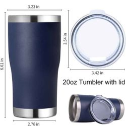 NEW! 20oz Tumbler w/ Lid, Stainless Steel, Double Wall Vacuum Insulated, Powder Coated, Navy Blue